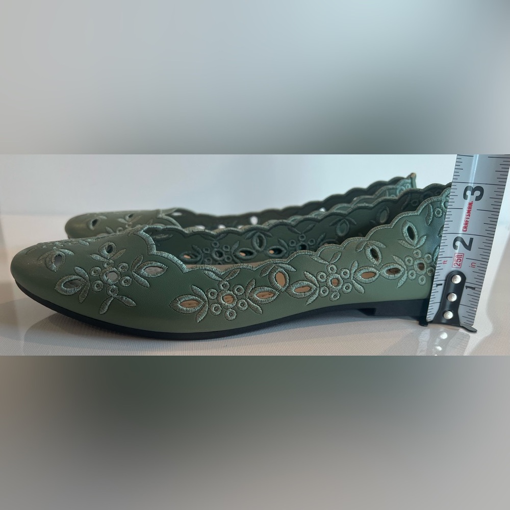 Ballet Flat Sage Green Cutout Women's Loafers - Picture 7 of 8